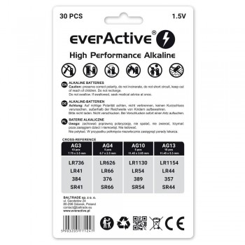 EverActive šarminių baterijų rinkinys AG3 x 10 AG4 x 5 AG10 x 5 AG13 x 10 